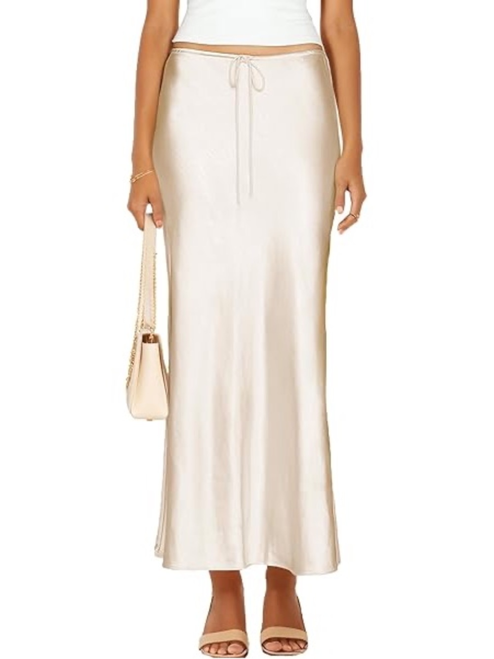 Song of Style Cream Satin Maxi Skirt with Drawstring Waist